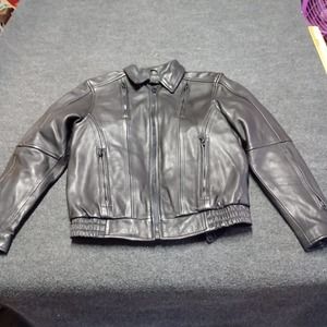 RAIDER LEATHER MOTORCYCLE JACKET WOMEN 8 BLACK‎ ZIPPER POCKETS REMOVEABLE LINING